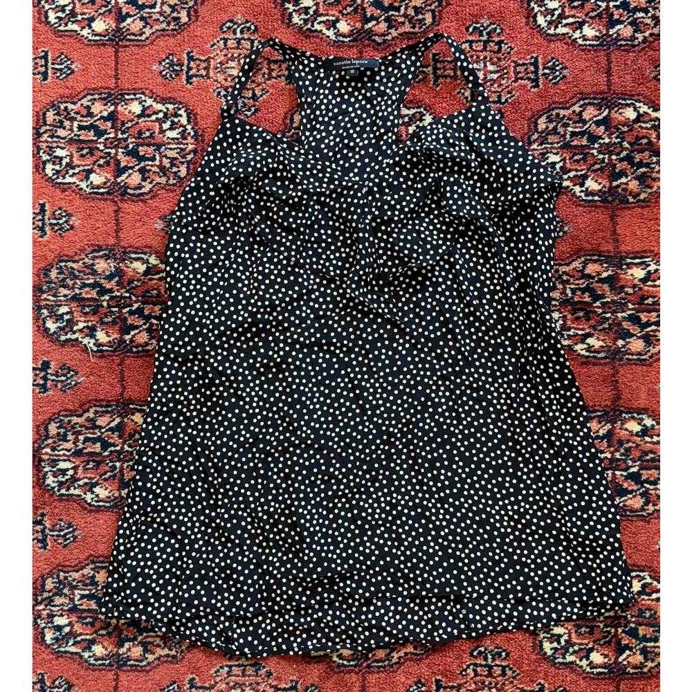 Nanette Lepore 10 White Polka Dot on Black 100% Silk Cami Top